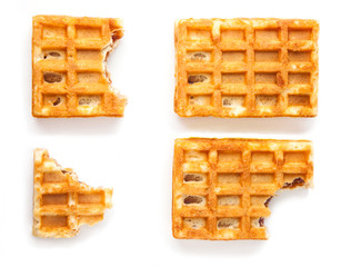 Traditional Belgian waffles isolated on white background, top view