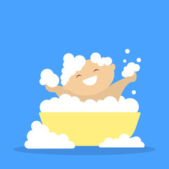 Cute little baby bathing. Child in soap foam
