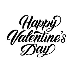 Happy Valentine's Day hand brush lettering, black ink calligraphy, isolated on white background. Perfect for holiday design. Vector illustration.