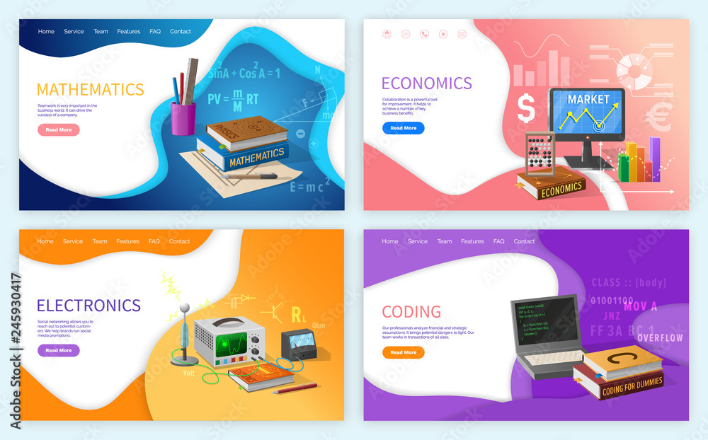 Fototapete Mathematics algebra and geometry school subjects vector. Economics finance calculations and analysis of graphics, electronics and coding programming