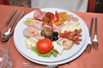 Cold appetizer at wedding in Romania,aperitif,