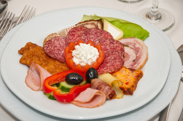 Cold appetizer at wedding in Romania,aperitif,