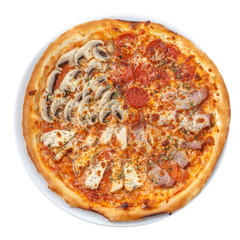 Pizza four seasons on white isolated with clipping path