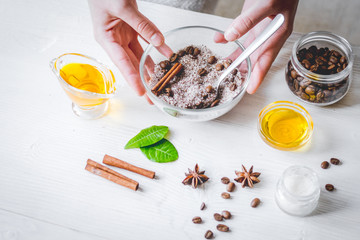 organic scrub handmade at home with hands