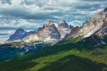 High peaks of Dolomites in Tre Cime di Lavaredo Natural park, Italy