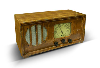 Vintage wooden radio isolated on white