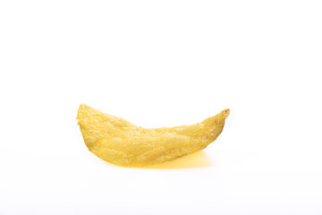 One potato chips isolated on white background. Close up