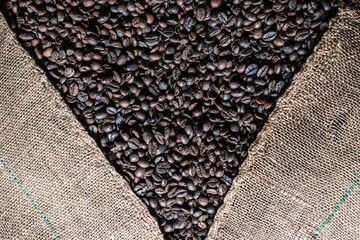 Close-Up Of Roasted Coffee Beans On Burlap