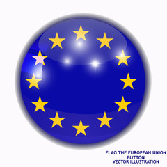 Happy Europe day background. Bright background with flag of Union European. Bright button with flag. Vector illustration.
