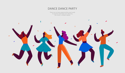 Happy people dance party. Best Friends concept. People character vector illustration flat design
