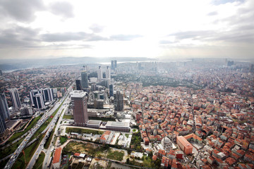 Fototapeta na wymiar Skyscrapers and Istanbul panorama in Istanbul, Turkey.