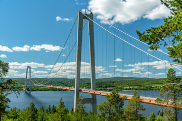 Suspension bridge at the high coast in Sweden