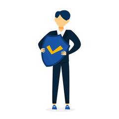 Man holding shield as metaphor of insurance