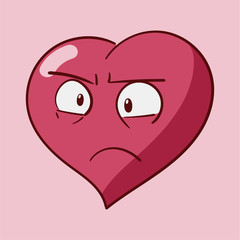 Funny cartoon heart character emotions, St Valentines vector icons, isolated