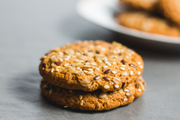 Close up shot of a delicious oatmeal cookies
