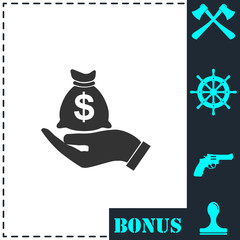 Open Palm Hold Money Bag icon flat