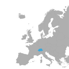The map of Switzerland is highlighted in blue on the map of Europe