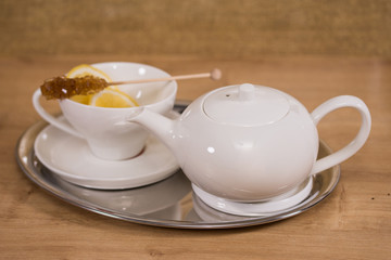 Tea cups with teapot