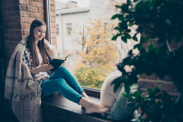 Side profile charming lovely cute nice romantic with long hairstyle one single alone lonely student...
