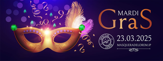 Mardi Gras Carnival Flyer Template with Mask.