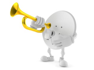 Satellite dish character playing the trumpet