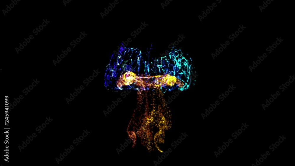 Aufkleber collision of two streams of particles in 4k. ink effect advection. glitter in stream of invisible in