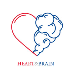 Heart and Brain flat modern icon logo vector design. Interaction between soul and intelligence, emotions and rational thinking or teamwork and balance