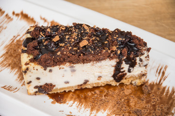 triangular cake with chocolate cream