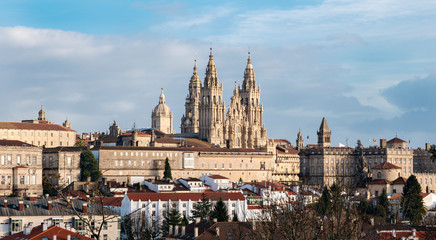 Fototapeta premium Santiago de Compostela panoramic view. Way of St. James pilgrimage. Unesco world heritage city. Galicia, Spain