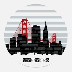San Francisco silhouette vector round label
