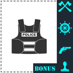 Bullet proof vest body armor suit icon flat
