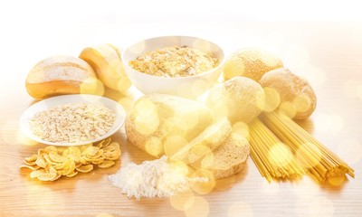 Cereal raw food products on wooden table