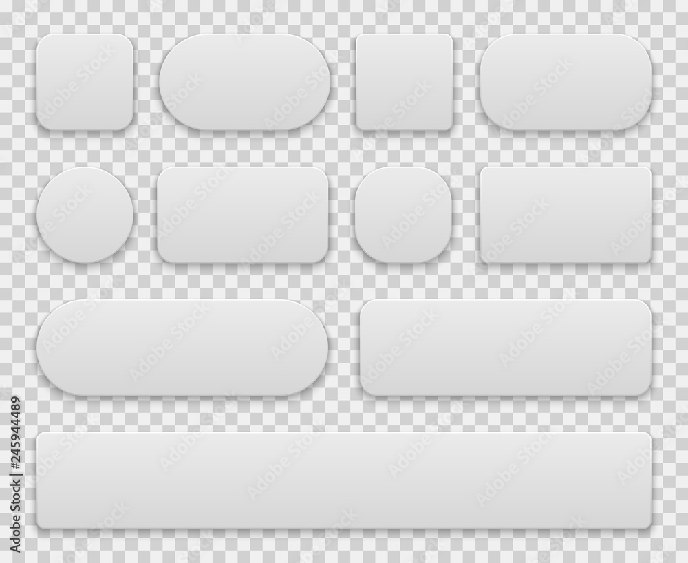 Poster white buttons. oval round rectangle circle square icons app shape, sign plastic 3d realistic web int