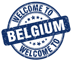 welcome to Belgium blue round vintage stamp