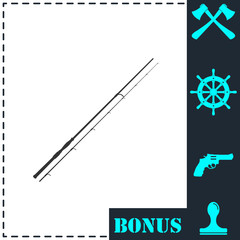 Fishing rod icon flat