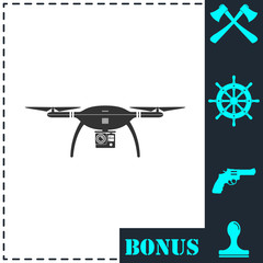 Obraz premium Drone quadrocopter icon flat