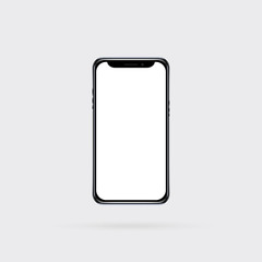 New version of black slim smartphone with blank white screen. Realistic vector illustration.