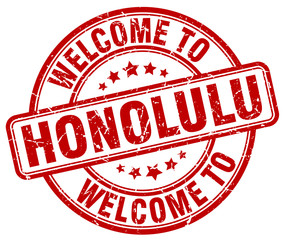 welcome to Honolulu red round vintage stamp