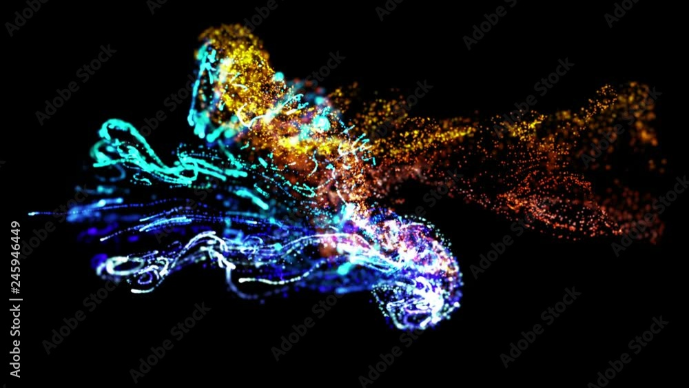Aufkleber collision of two streams of particles in 4k. ink effect advection. glitter in stream of invisible in