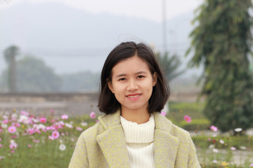 woman traveling in Vietnam in winter