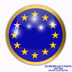 Happy Europe day background. Bright background with flag of Union European. Bright button with flag. Vector illustration.