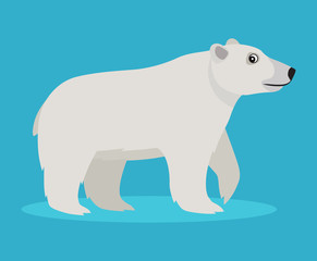 Cute big polar white bear icon, isolated on blue background, big furry beast, vector illustration in flat style
