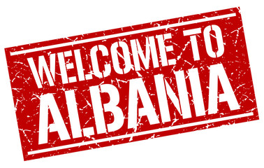 welcome to Albania stamp