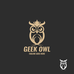Geek owl logo design template. Vector illustration