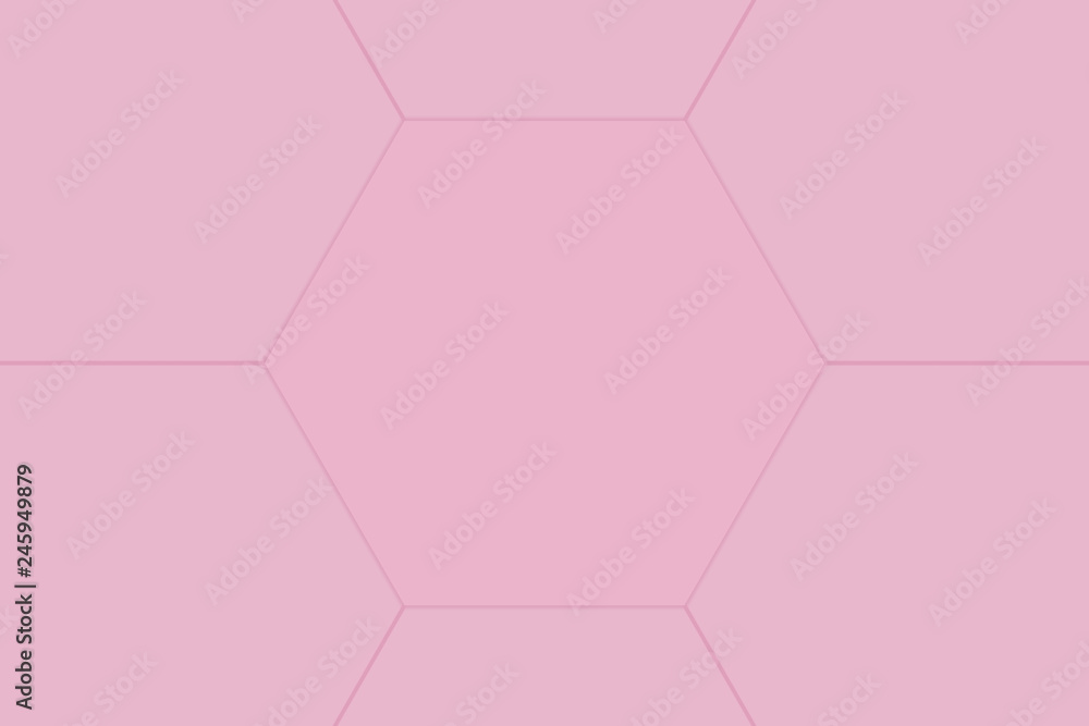 Poster 3d rendering. pink hexagonal shape paper art design wall background.