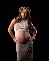 MS CS Pregnant woman in robe in studio
