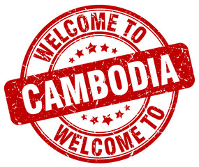 welcome to Cambodia red round vintage stamp