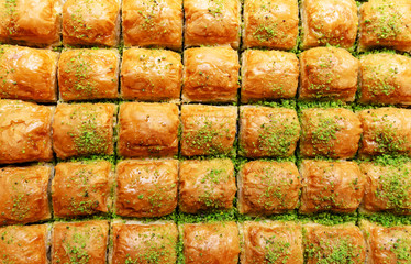 Turkish Dessert Baklava with pistachio, background.