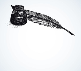 Vector freehand drawing of ancient pen and inkwell