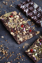 Handmade chocolate with nuts and dried fruits, Chocolatier, Sweet gifts, Valentine's Day, White Day, Howaito day, Closeup, Selective focus